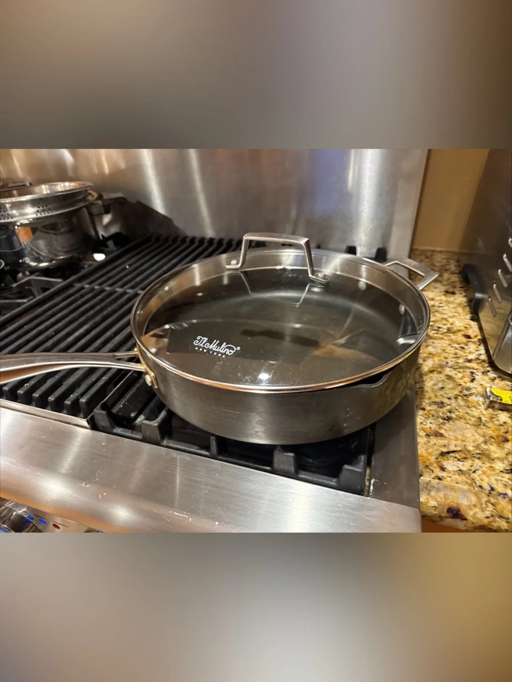 Il Mulino 12” Stainless Steel non stick deep Sauté Pan with glass strainer lid